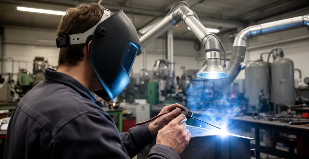 Opérateur soudeur avec système de captation fumées à la source (filtration industrielle)