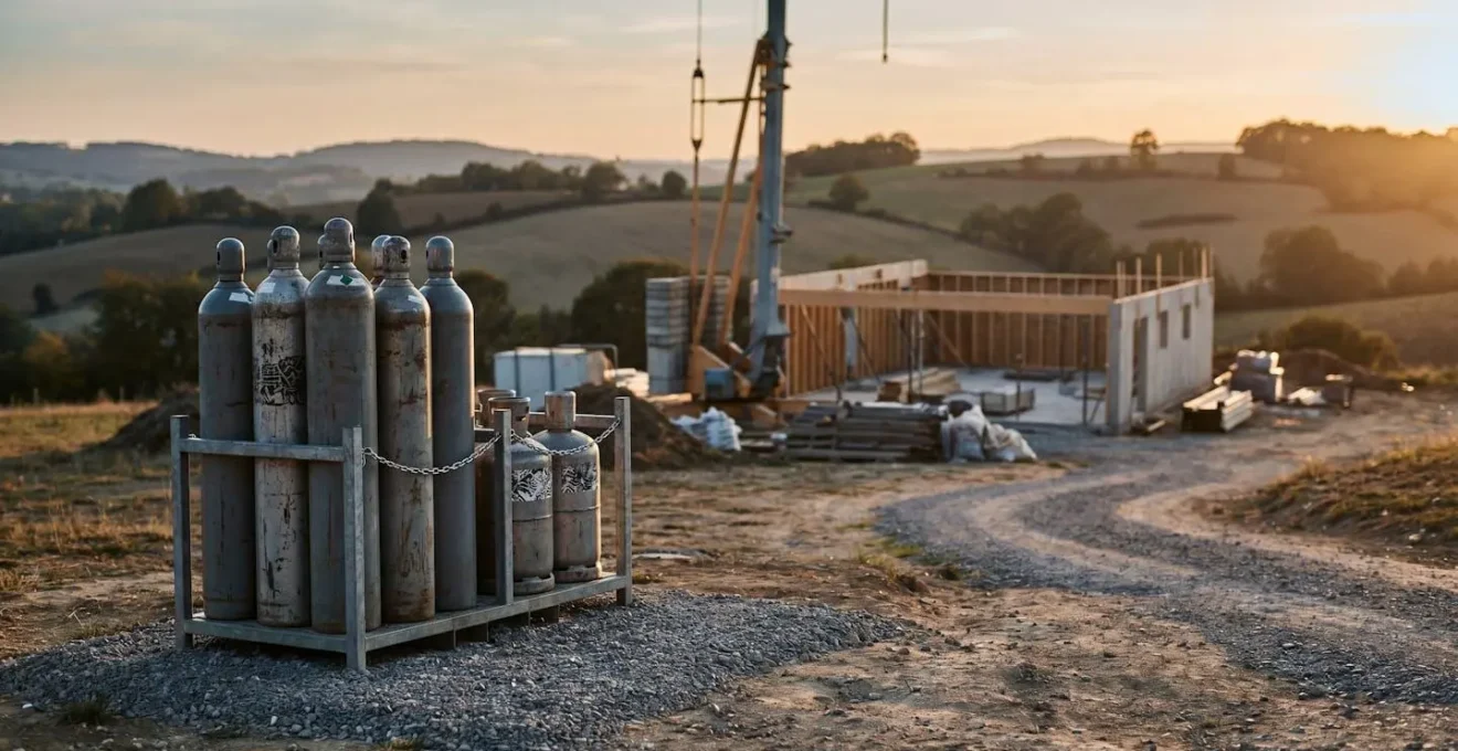Installation de bouteilles de gaz sur un chantier de construction isolé en France