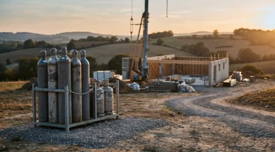 Installation de bouteilles de gaz sur un chantier de construction isolé en France