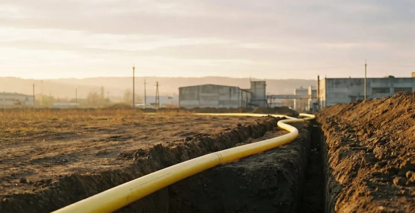 Installation technique de canalisations de gaz enterrées dans un environnement industriel français