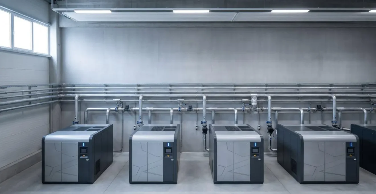 Installation moderne de compresseurs industriels dans une usine française avec systèmes de contrôle numérique