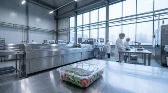 Barquette de produits frais sous atmosphère protectrice en environnement industriel
