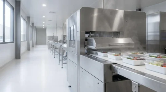 Ligne de conditionnement sous atmosphère protectrice en environnement industriel agroalimentaire moderne