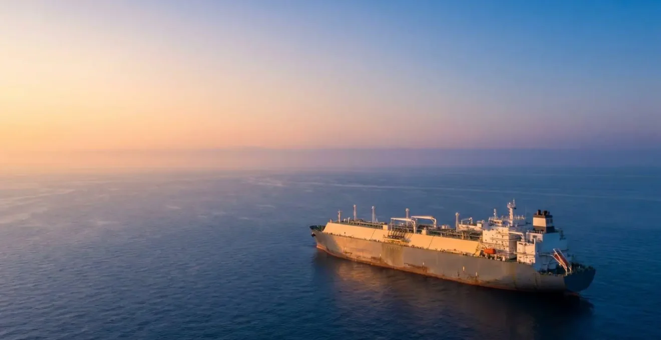 Méthanier moderne naviguant en mer avec ses cuves cryogéniques transportant du GNL à très basse température