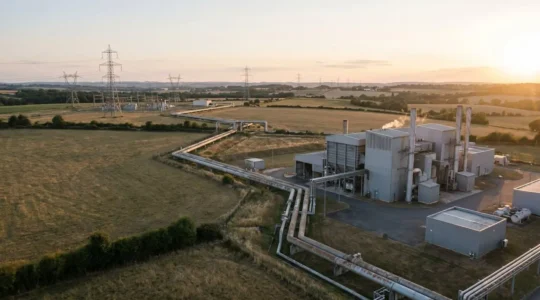 Infrastructure énergétique industrielle moderne intégrant électricité, gaz et biomasse pour la sécurisation de l'approvisionnement