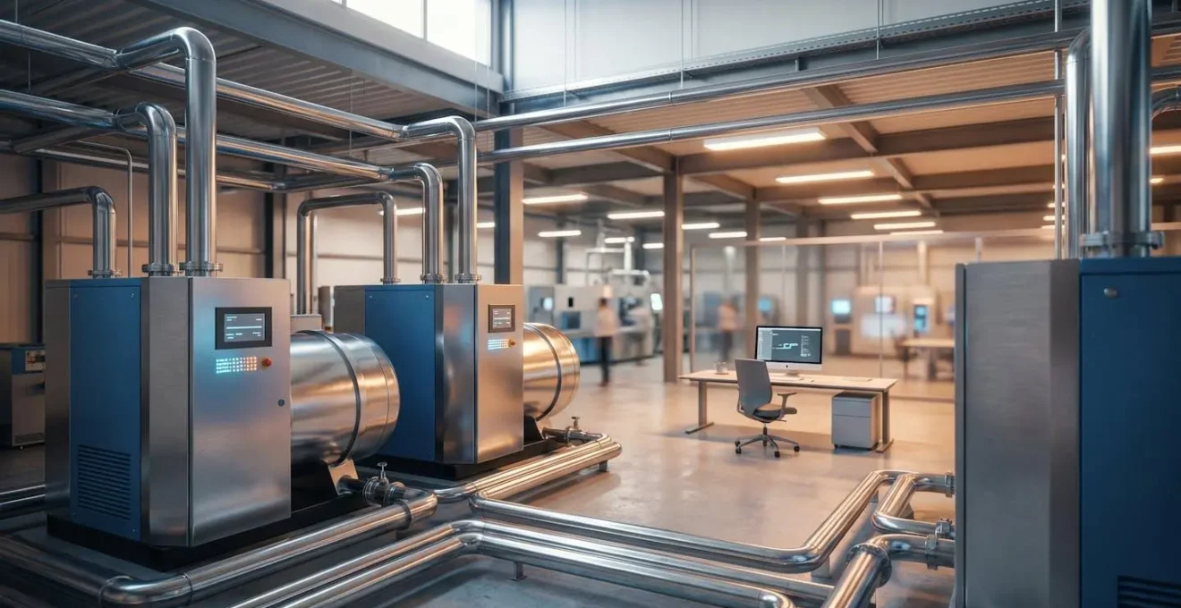 Système de compression volumétrique dans une usine moderne garantissant une production industrielle continue 24 heures sur 24