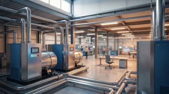 Système de compression volumétrique dans une usine moderne garantissant une production industrielle continue 24 heures sur 24