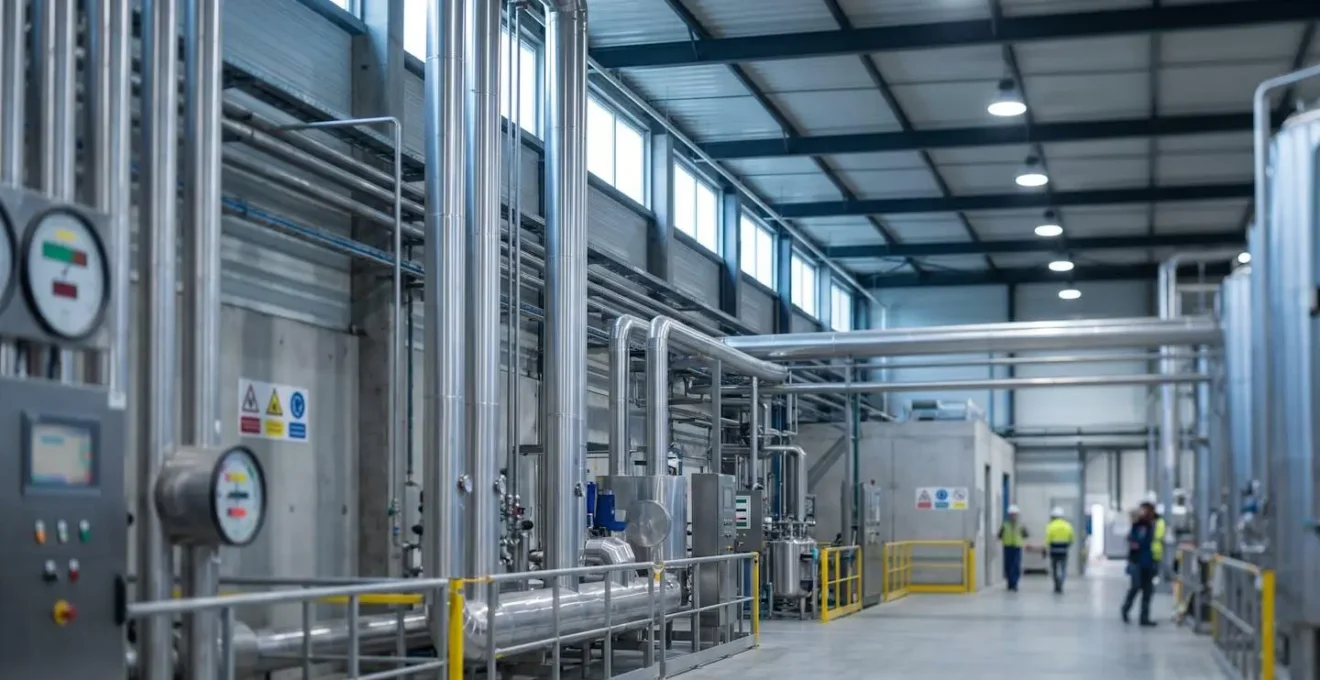 Vue d'ensemble d'une installation industrielle moderne avec gestion optimisée des gaz de process