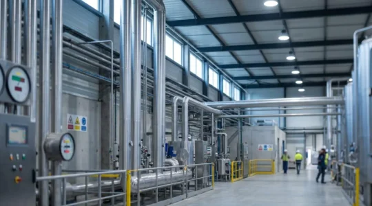 Vue d'ensemble d'une installation industrielle moderne avec gestion optimisée des gaz de process