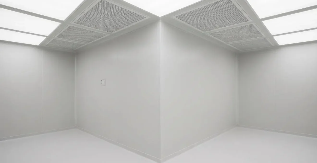 Salle blanche industrielle avec panneaux muraux étanches et système de filtration HEPA