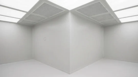 Salle blanche industrielle avec panneaux muraux étanches et système de filtration HEPA