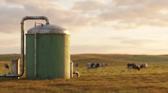 Installation de méthanisation agricole dans une exploitation française avec digesteur et équipements de transformation de déchets organiques